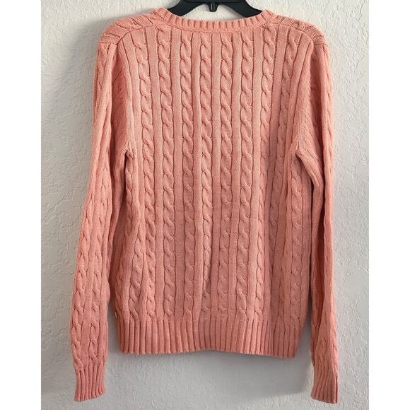 Sweater-Tommy Hilfiger-V-Neck-Melon-Decorative Knit-Long Sleeves-Slim Fit-Size L - Picture 2 of 13